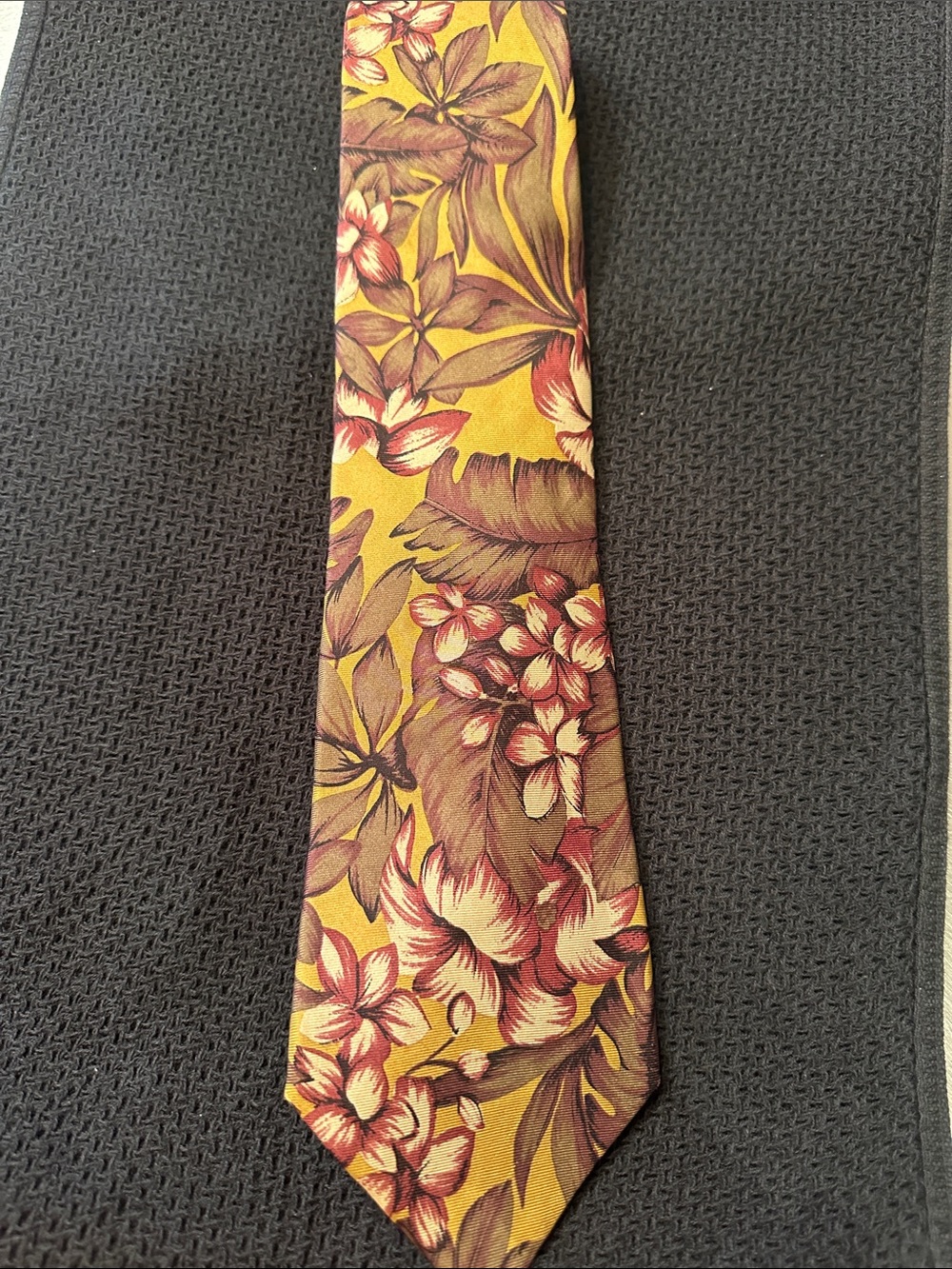Christain Dior  Floral Silk Tie in Mustard Yellow and Burgundy